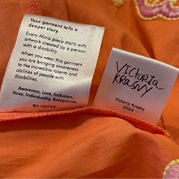 Alivia Perla Coral Smocked Waist Embroidered Floral Dress Medium - Picture 5 of 9